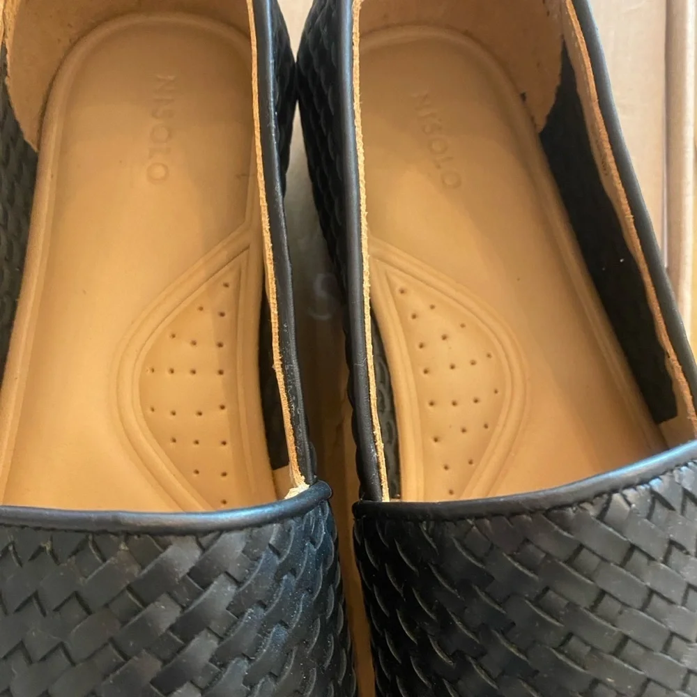 Men’s Black Leather Alejandro Nisolo Slip On Woven Loafers New Size 11 in box